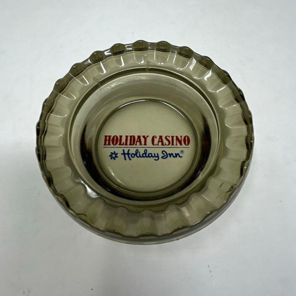 Vtg Holiday Inn Casino Las Vegas Ashtray Souvenir Smoky Gray Glass Round Adverti